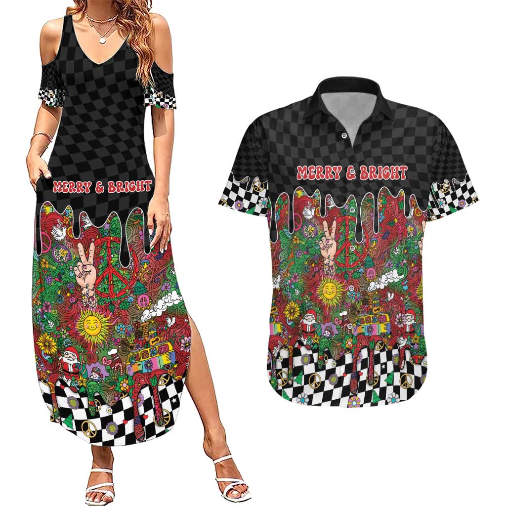 Hippie Christmas Couples Matching Summer Maxi Dress and Hawaiian Shirt Doodle Style - Wonder Print Shop
