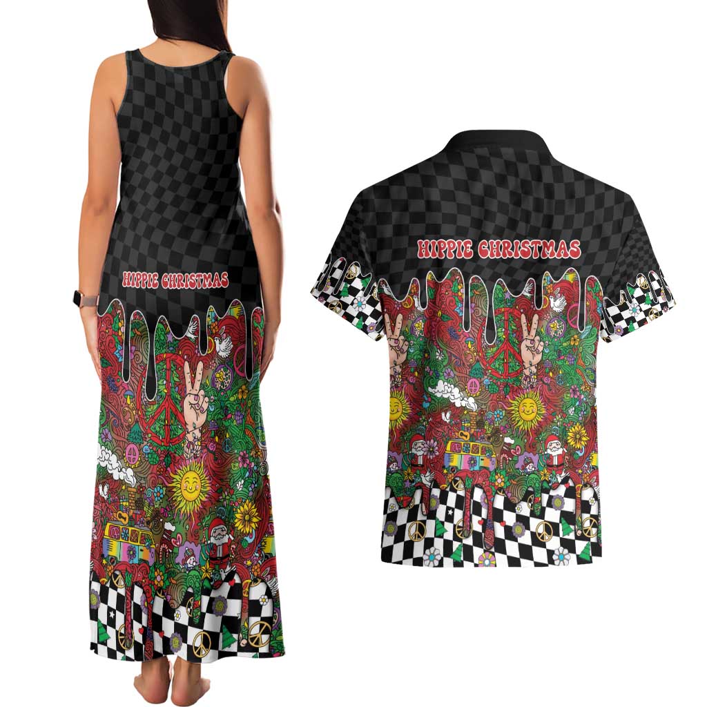 Hippie Christmas Couples Matching Tank Maxi Dress and Hawaiian Shirt Doodle Style - Wonder Print Shop