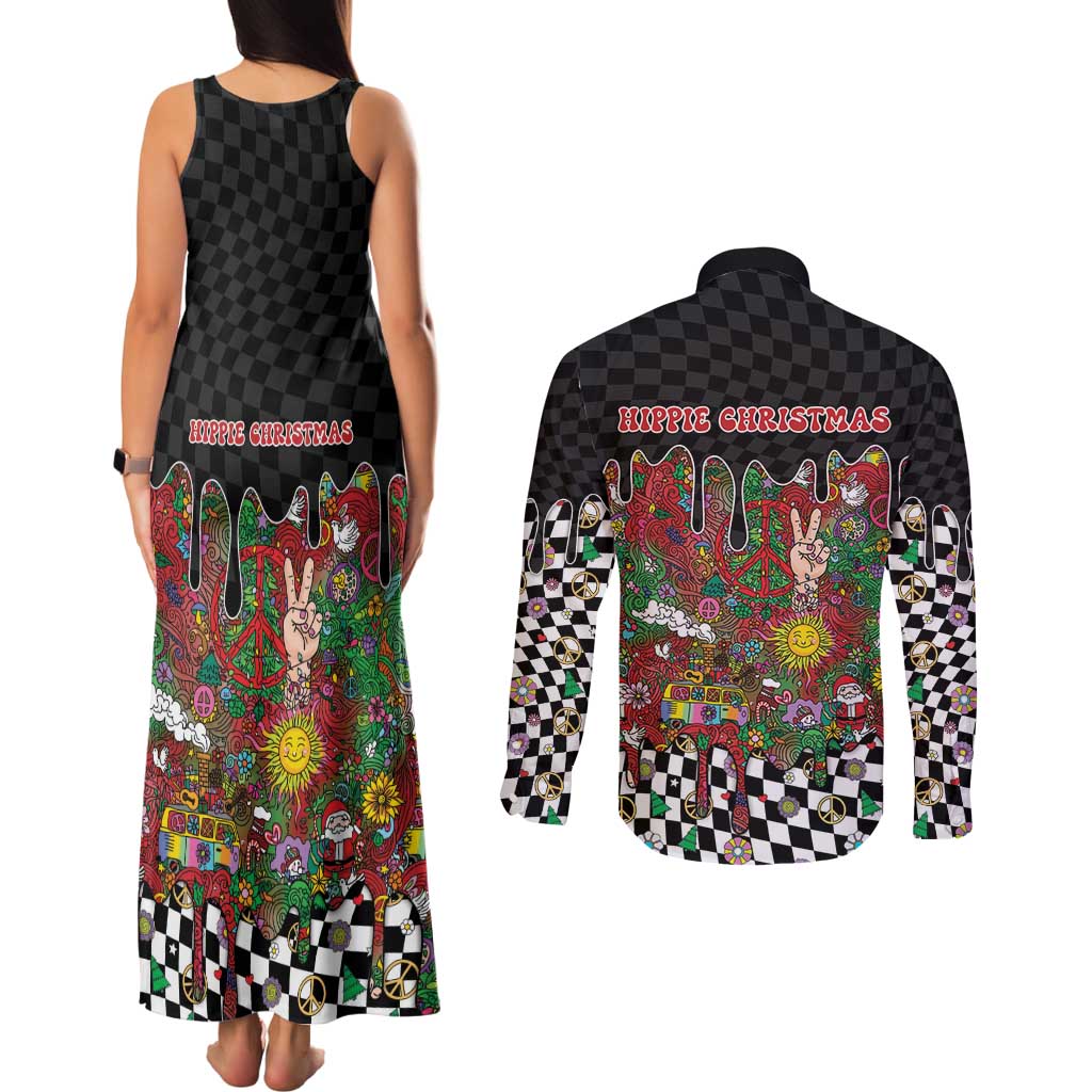 Hippie Christmas Couples Matching Tank Maxi Dress and Long Sleeve Button Shirt Doodle Style - Wonder Print Shop