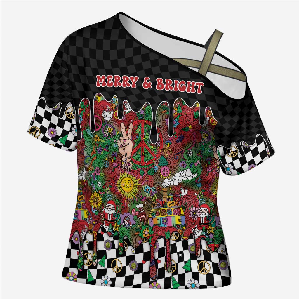 Hippie Christmas Cross Shoulder Shirt Doodle Style - Wonder Print Shop