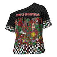 Hippie Christmas Cross Shoulder Shirt Doodle Style - Wonder Print Shop
