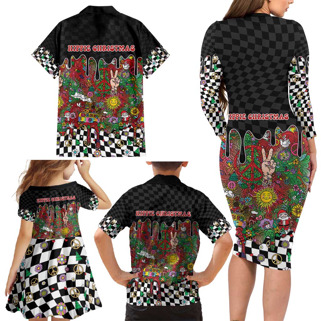 Hippie Christmas Family Matching Long Sleeve Bodycon Dress and Hawaiian Shirt Doodle Style - Wonder Print Shop