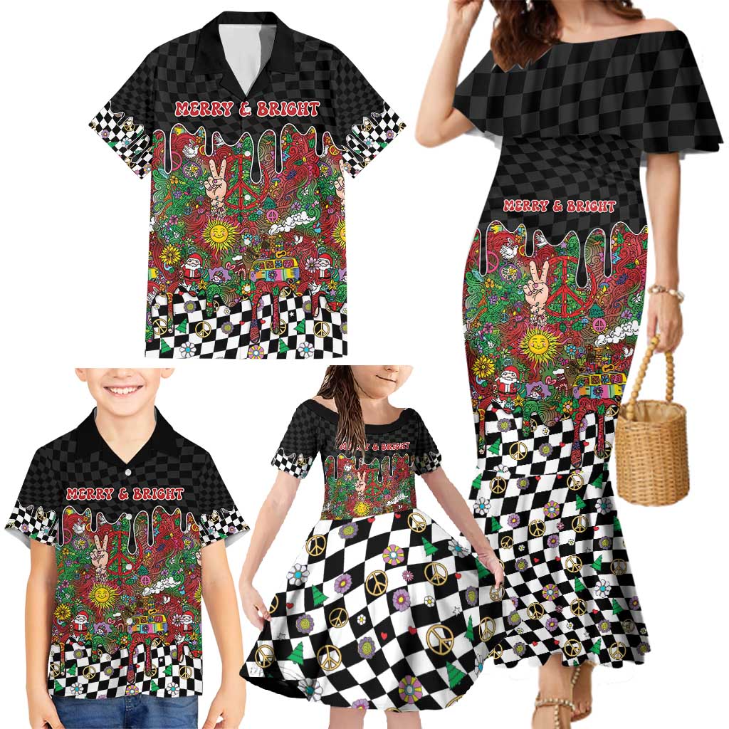 Hippie Christmas Family Matching Mermaid Dress and Hawaiian Shirt Doodle Style - Wonder Print Shop