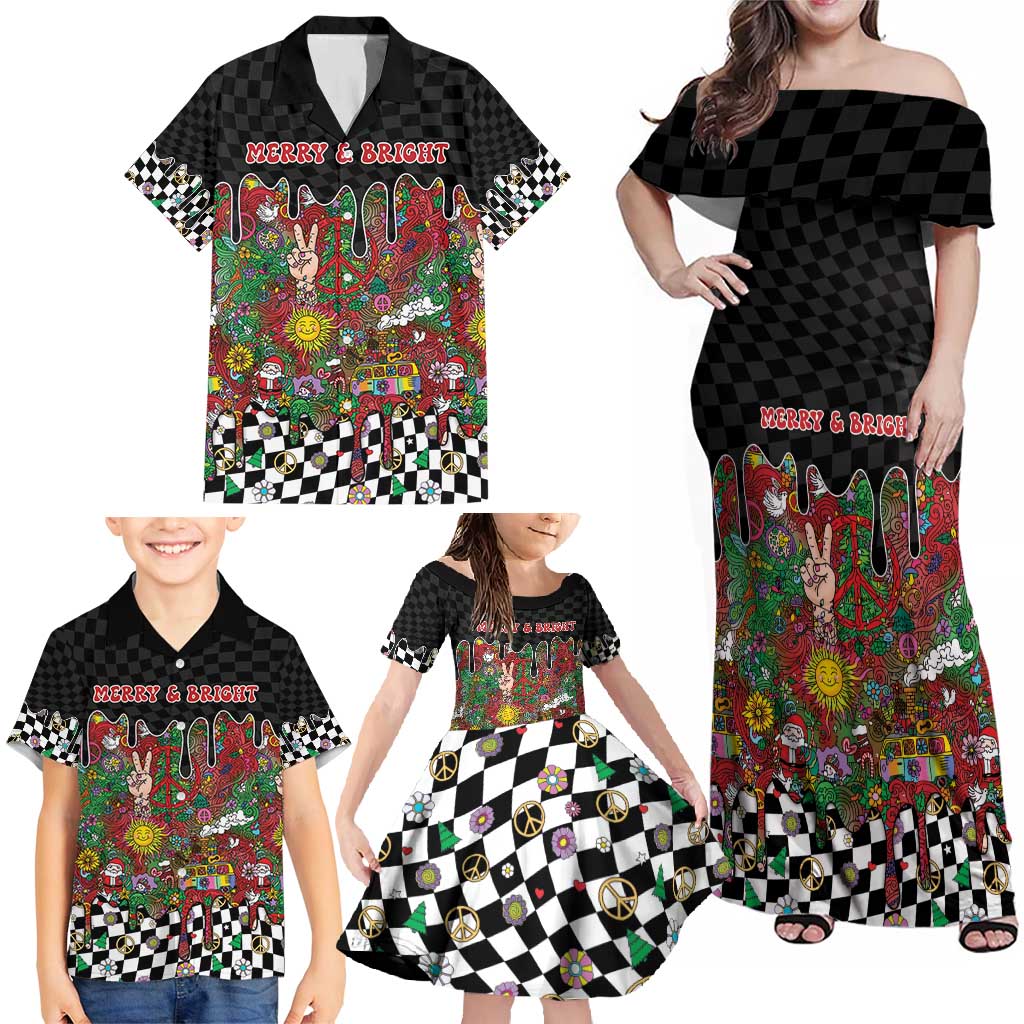 Hippie Christmas Family Matching Off Shoulder Maxi Dress and Hawaiian Shirt Doodle Style - Wonder Print Shop