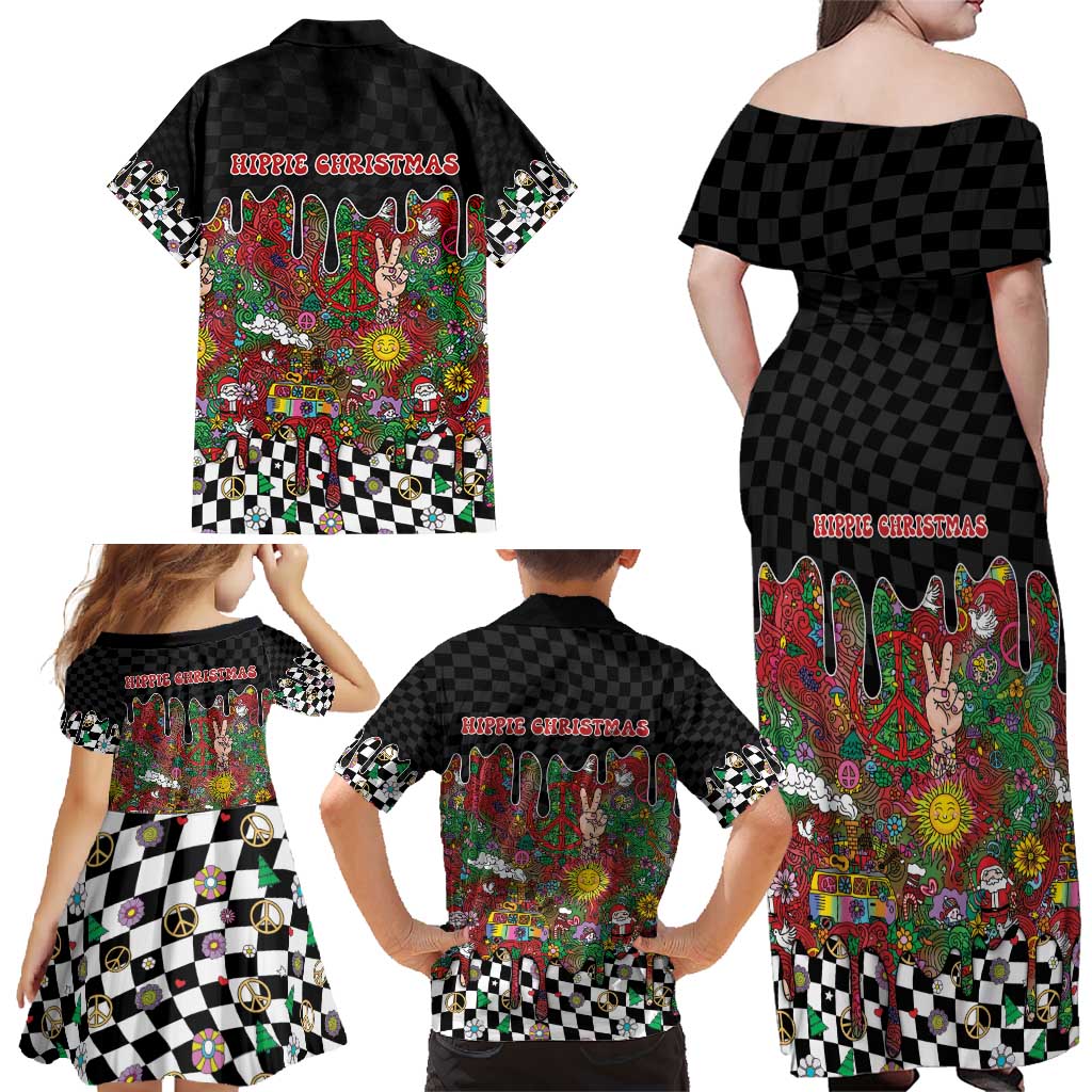 Hippie Christmas Family Matching Off Shoulder Maxi Dress and Hawaiian Shirt Doodle Style - Wonder Print Shop