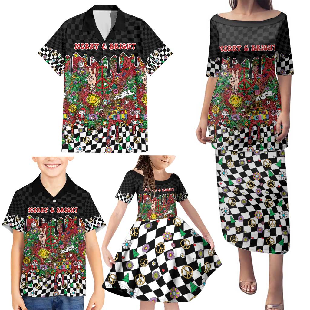 Hippie Christmas Family Matching Puletasi and Hawaiian Shirt Doodle Style - Wonder Print Shop
