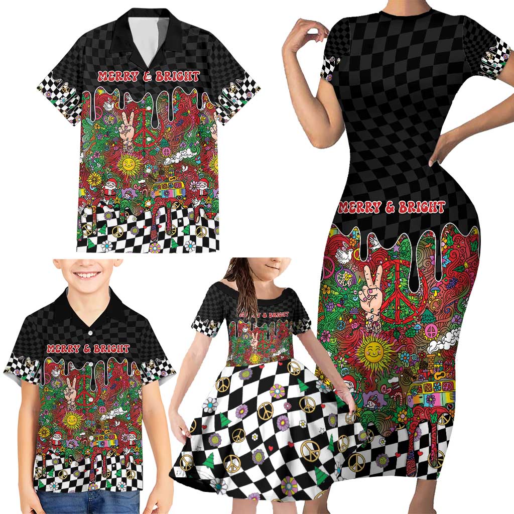 Hippie Christmas Family Matching Short Sleeve Bodycon Dress and Hawaiian Shirt Doodle Style - Wonder Print Shop