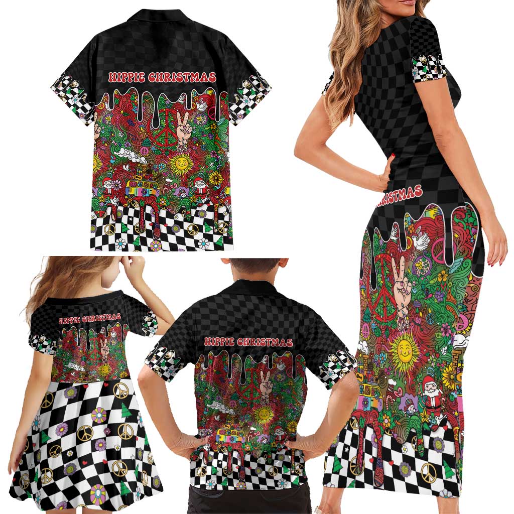 Hippie Christmas Family Matching Short Sleeve Bodycon Dress and Hawaiian Shirt Doodle Style - Wonder Print Shop