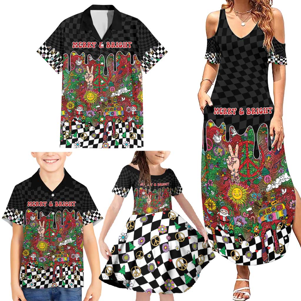 Hippie Christmas Family Matching Summer Maxi Dress and Hawaiian Shirt Doodle Style - Wonder Print Shop