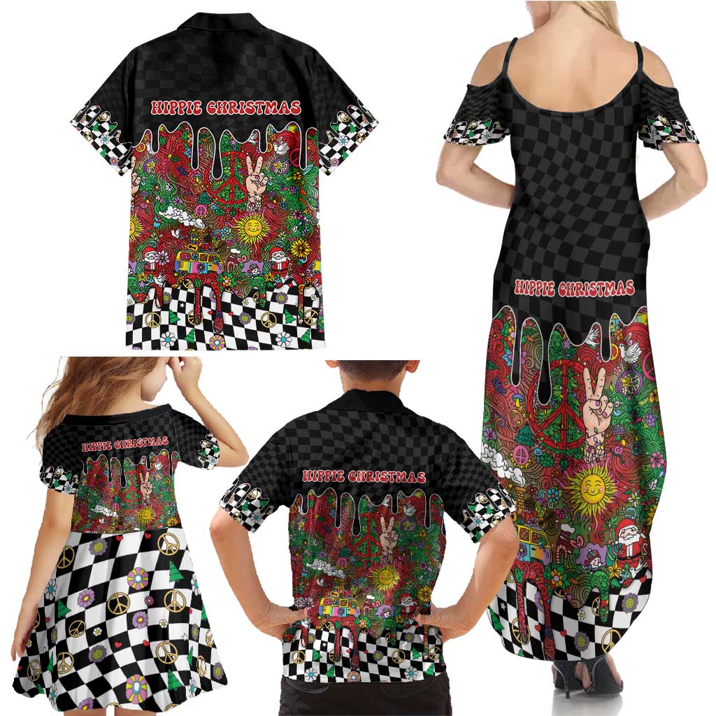 Hippie Christmas Family Matching Summer Maxi Dress and Hawaiian Shirt Doodle Style - Wonder Print Shop