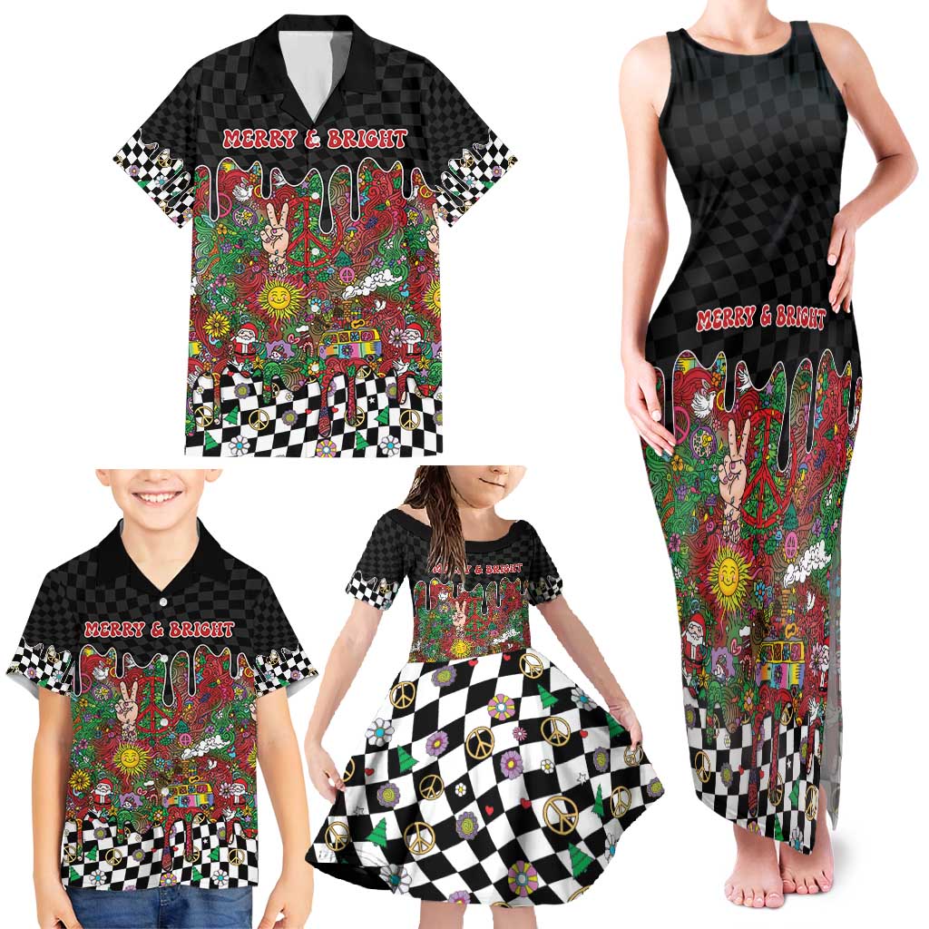Hippie Christmas Family Matching Tank Maxi Dress and Hawaiian Shirt Doodle Style - Wonder Print Shop
