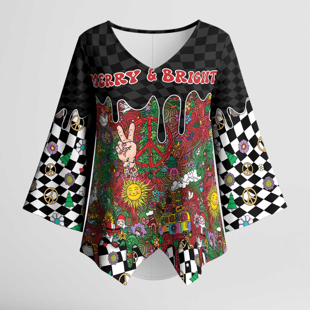 Hippie Christmas Kimono Sleeve Blouse Doodle Style - Wonder Print Shop