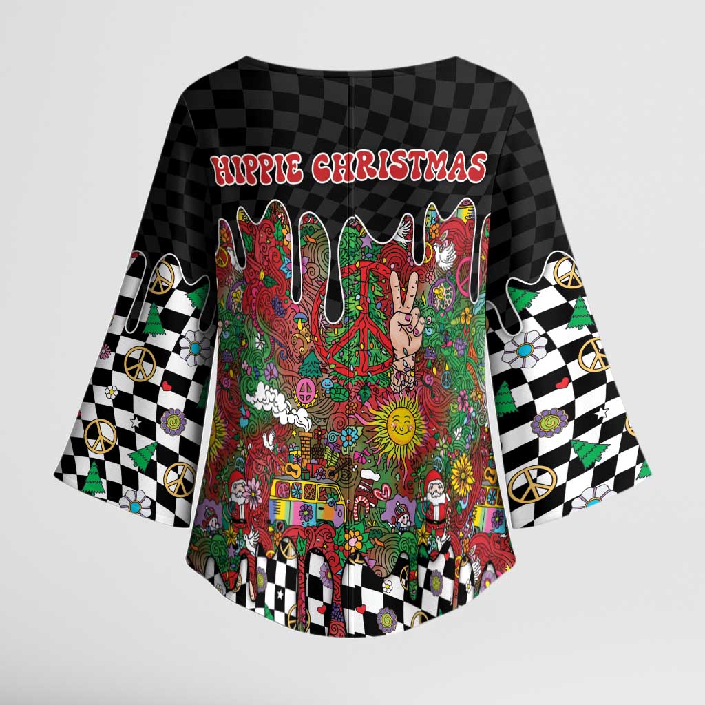 Hippie Christmas Kimono Sleeve Blouse Doodle Style - Wonder Print Shop