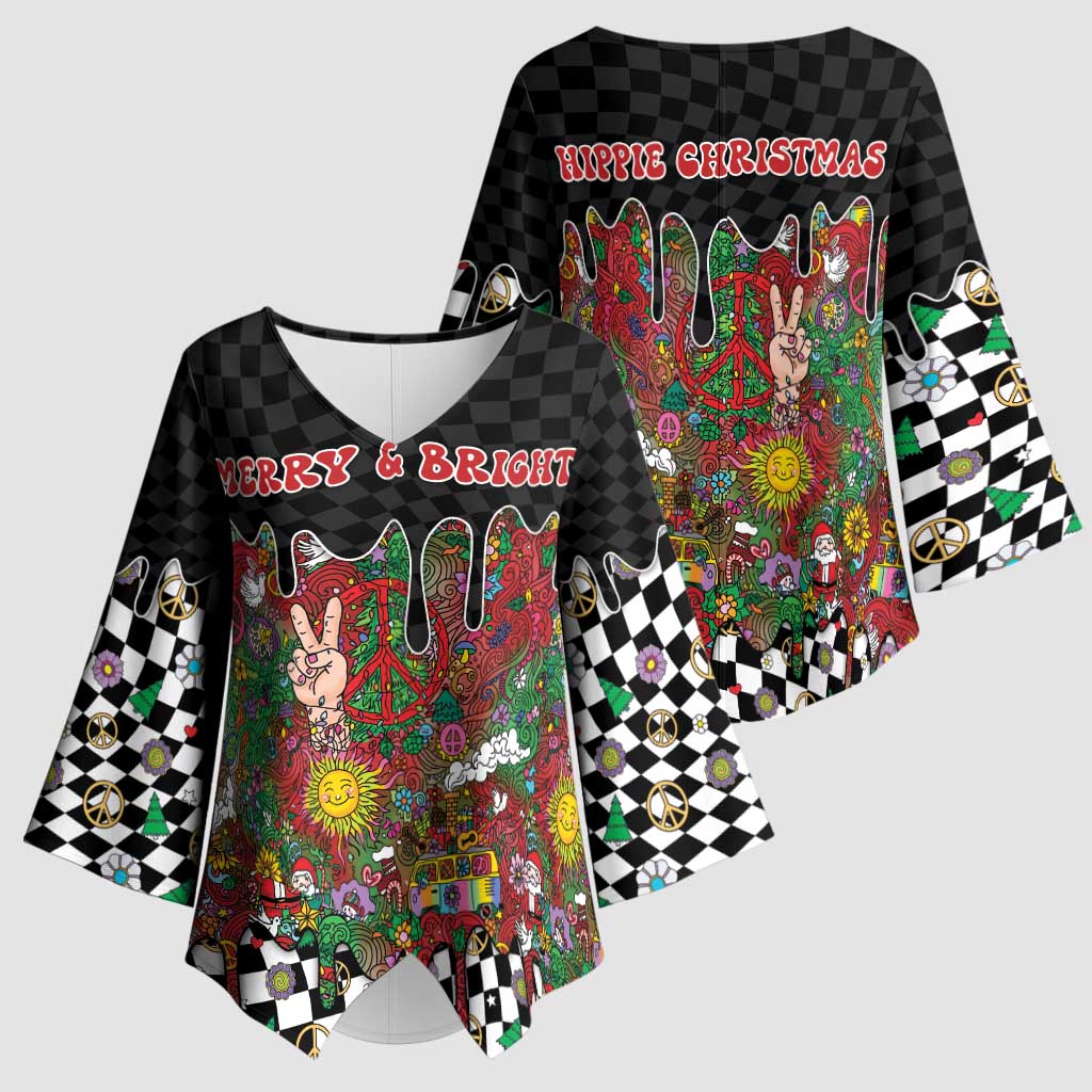 Hippie Christmas Kimono Sleeve Blouse Doodle Style - Wonder Print Shop