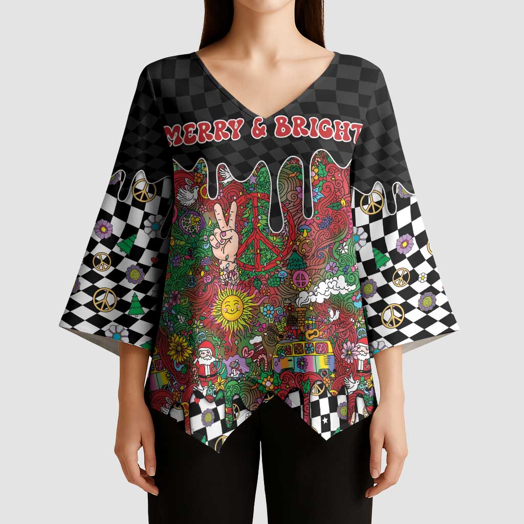 Hippie Christmas Kimono Sleeve Blouse Doodle Style - Wonder Print Shop