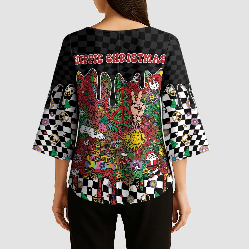 Hippie Christmas Kimono Sleeve Blouse Doodle Style - Wonder Print Shop