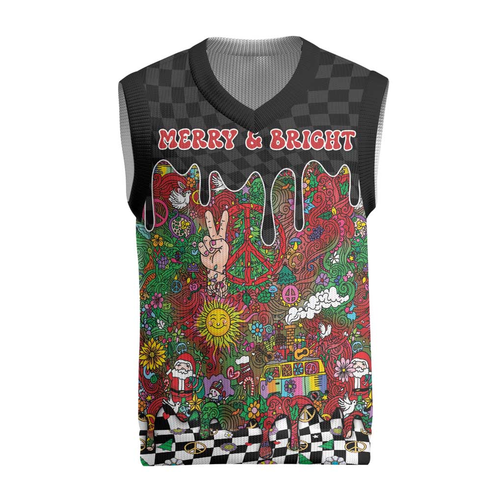 Hippie Christmas Knitted V-Neck Vest Doodle Style - Wonder Print Shop