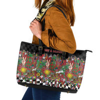 Hippie Christmas Leather Tote Bag Doodle Style - Wonder Print Shop