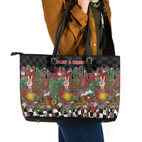 Hippie Christmas Leather Tote Bag Doodle Style - Wonder Print Shop