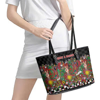 Hippie Christmas Leather Tote Bag Doodle Style - Wonder Print Shop