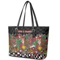 Hippie Christmas Leather Tote Bag Doodle Style - Wonder Print Shop