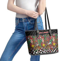 Hippie Christmas Leather Tote Bag Doodle Style - Wonder Print Shop