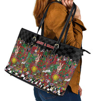 Hippie Christmas Leather Tote Bag Doodle Style - Wonder Print Shop