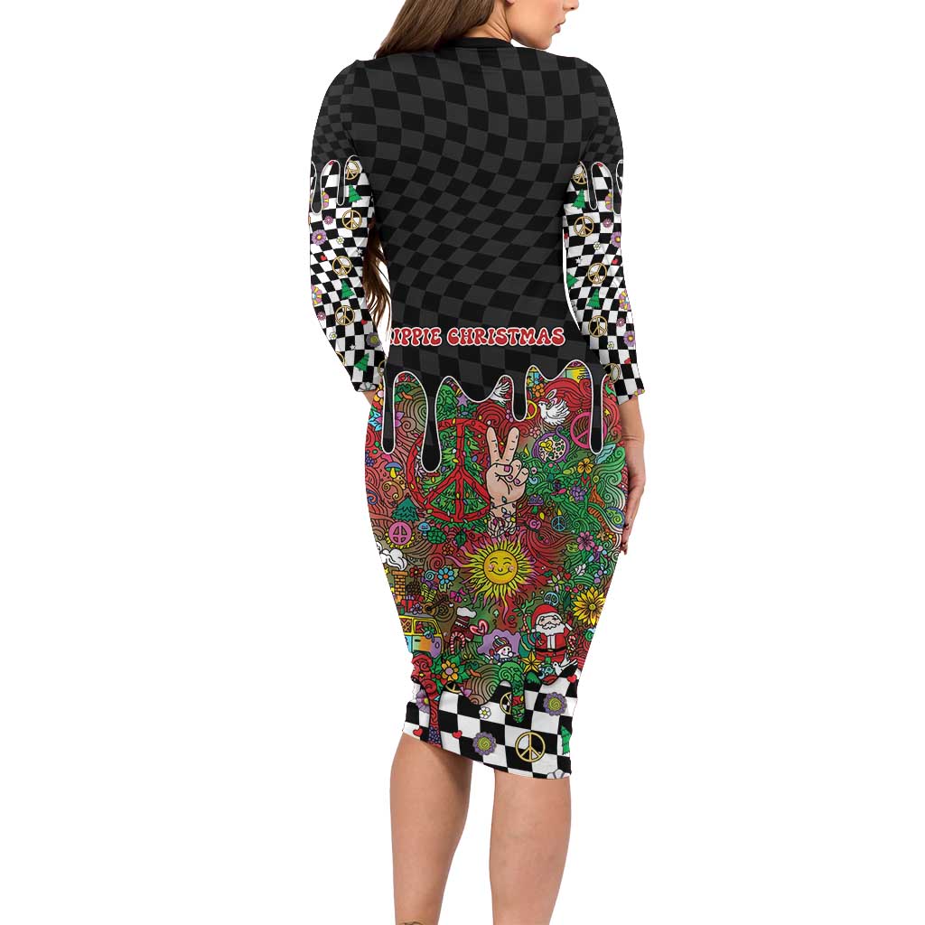 Hippie Christmas Long Sleeve Bodycon Dress Doodle Style - Wonder Print Shop