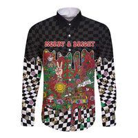 Hippie Christmas Long Sleeve Button Shirt Doodle Style - Wonder Print Shop