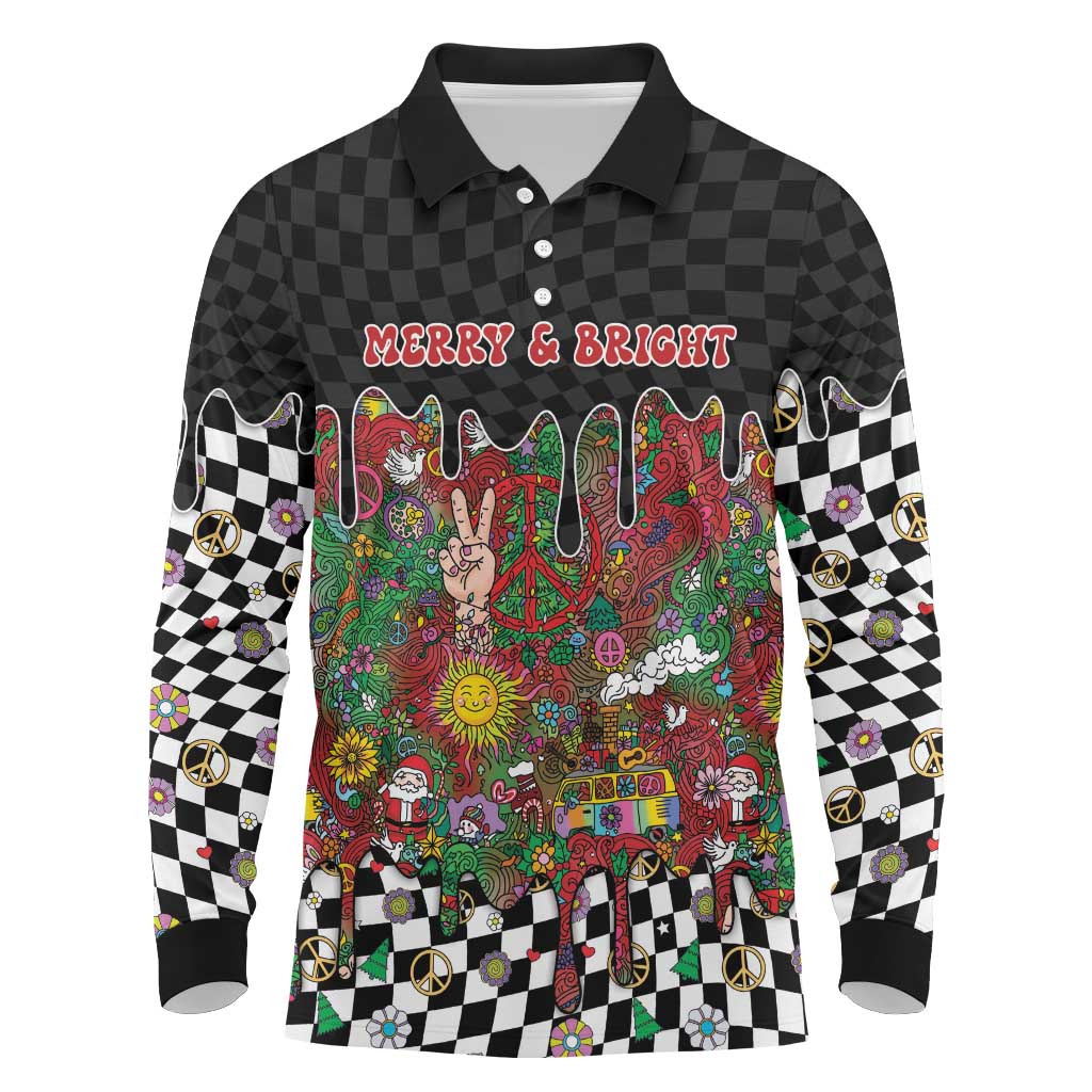 Hippie Christmas Long Sleeve Polo Shirt Doodle Style - Wonder Print Shop