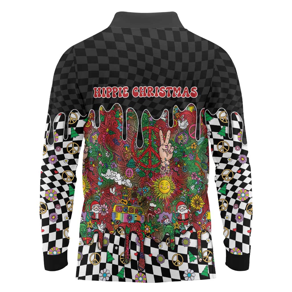 Hippie Christmas Long Sleeve Polo Shirt Doodle Style - Wonder Print Shop