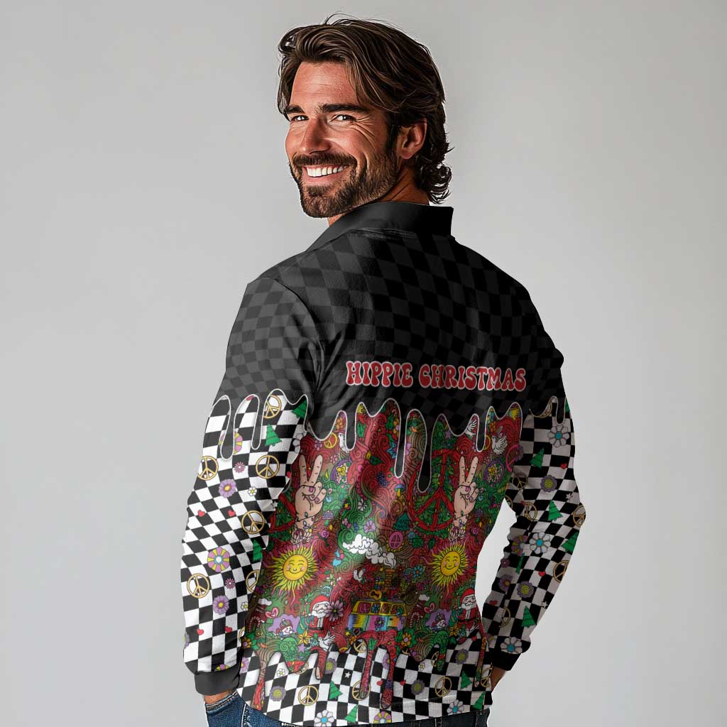 Hippie Christmas Long Sleeve Polo Shirt Doodle Style - Wonder Print Shop