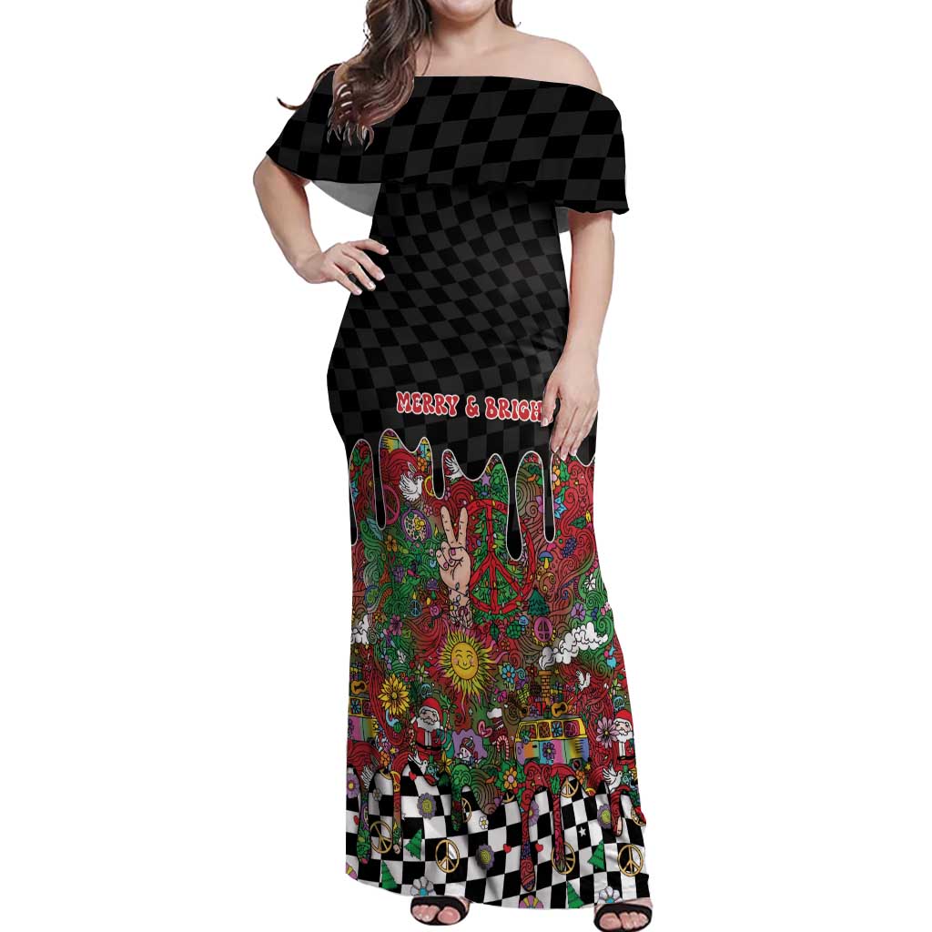 Hippie Christmas Off Shoulder Maxi Dress Doodle Style - Wonder Print Shop