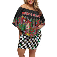 Hippie Christmas Off Shoulder Short Dress Doodle Style - Wonder Print Shop
