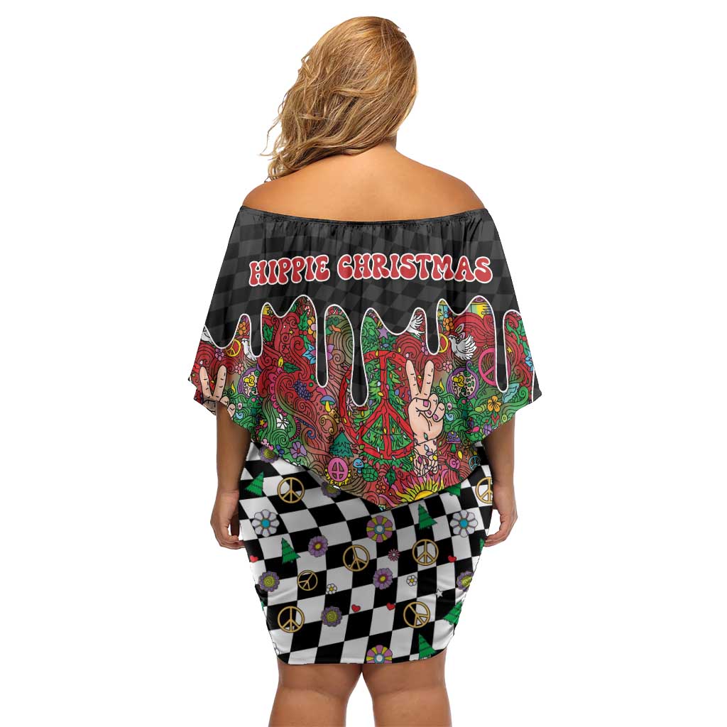 Hippie Christmas Off Shoulder Short Dress Doodle Style - Wonder Print Shop