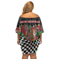 Hippie Christmas Off Shoulder Short Dress Doodle Style - Wonder Print Shop