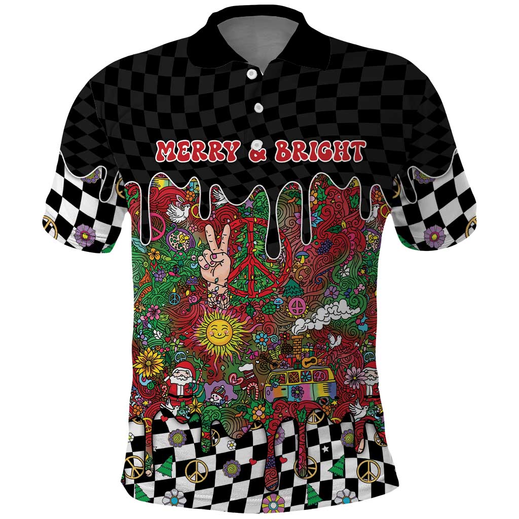 Hippie Christmas Polo Shirt Doodle Style - Wonder Print Shop