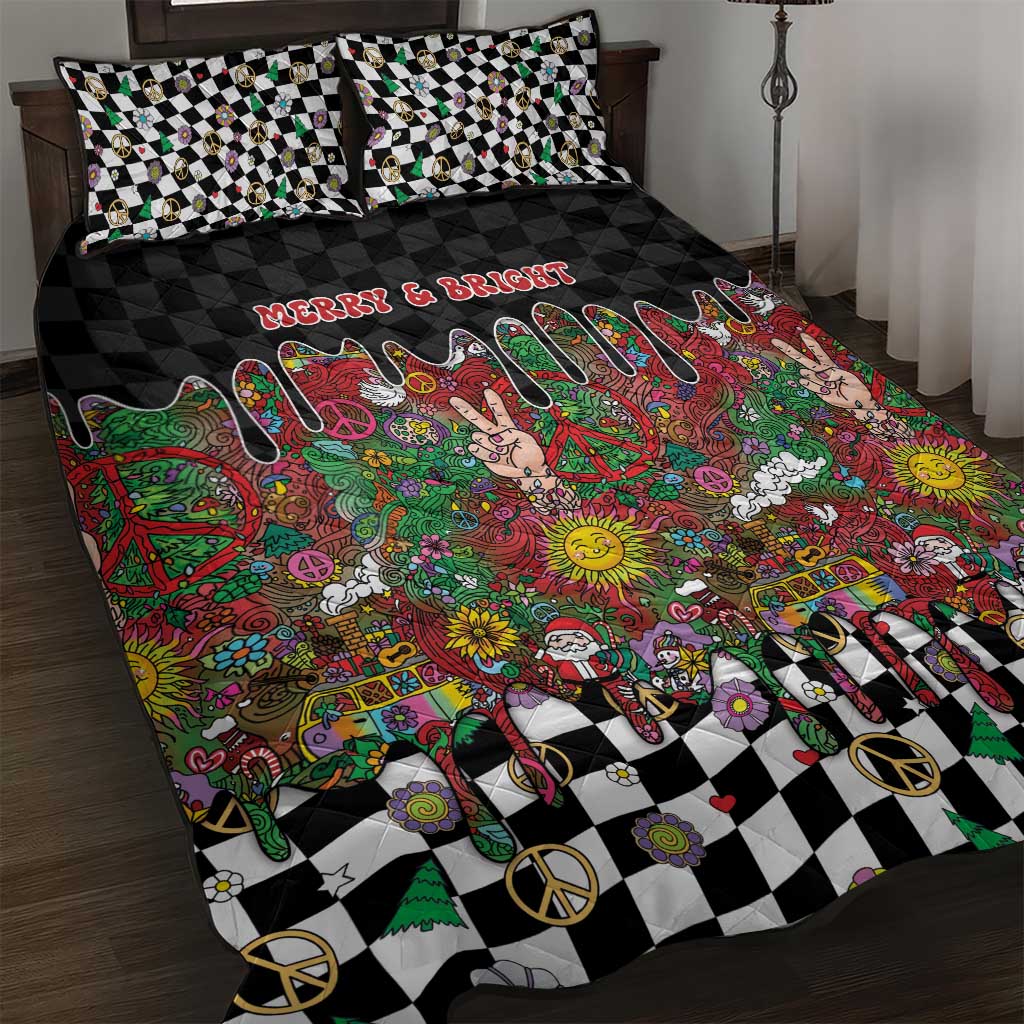 Hippie Christmas Quilt Bed Set Doodle Style - Wonder Print Shop