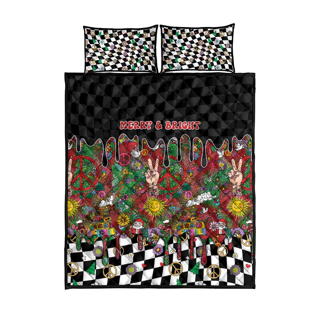 Hippie Christmas Quilt Bed Set Doodle Style - Wonder Print Shop