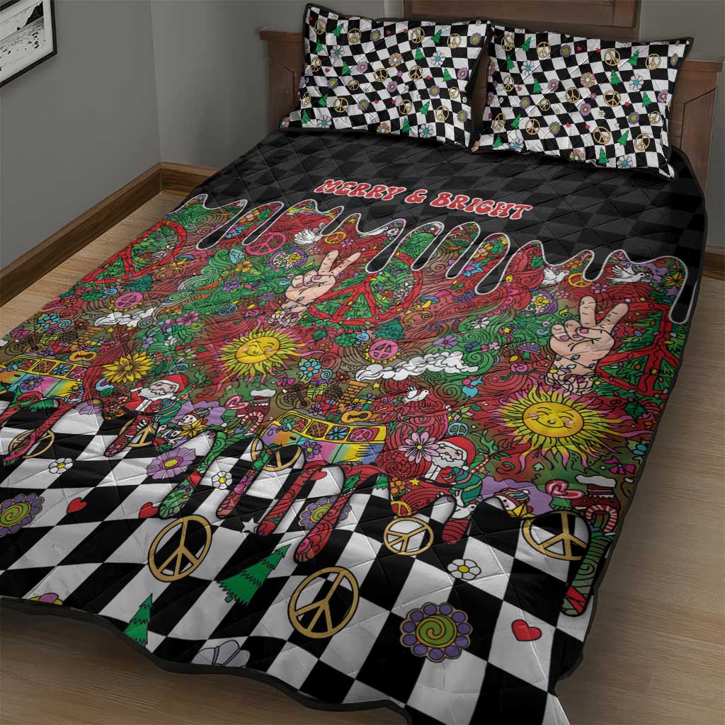 Hippie Christmas Quilt Bed Set Doodle Style - Wonder Print Shop