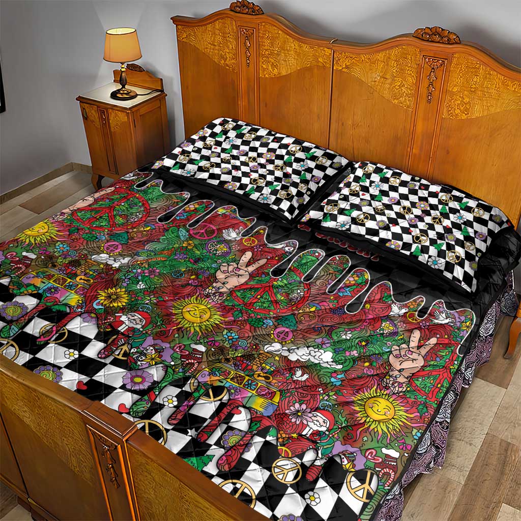 Hippie Christmas Quilt Bed Set Doodle Style - Wonder Print Shop