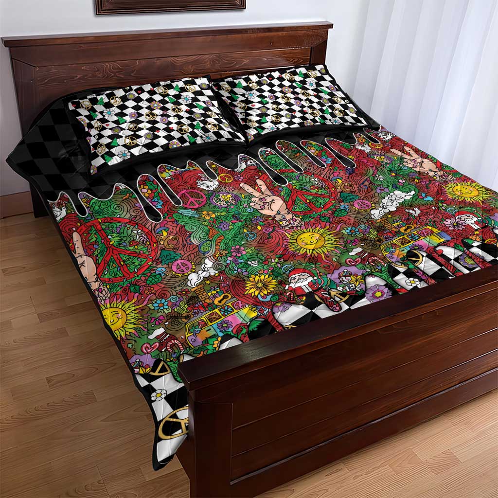 Hippie Christmas Quilt Bed Set Doodle Style - Wonder Print Shop