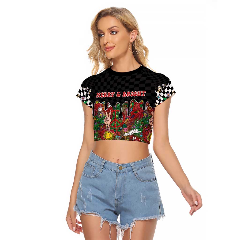 Hippie Christmas Raglan Cropped T Shirt Doodle Style - Wonder Print Shop