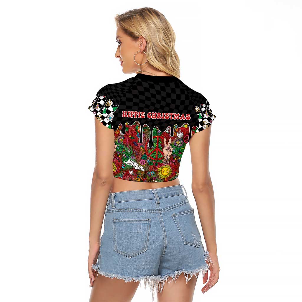 Hippie Christmas Raglan Cropped T Shirt Doodle Style - Wonder Print Shop