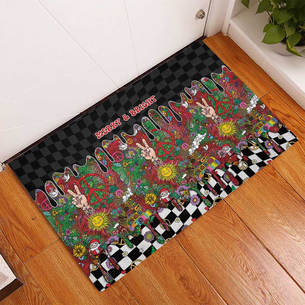 Hippie Christmas Rubber Doormat Doodle Style - Wonder Print Shop