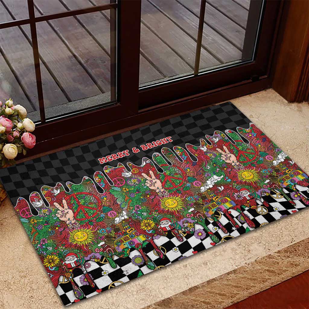 Hippie Christmas Rubber Doormat Doodle Style - Wonder Print Shop