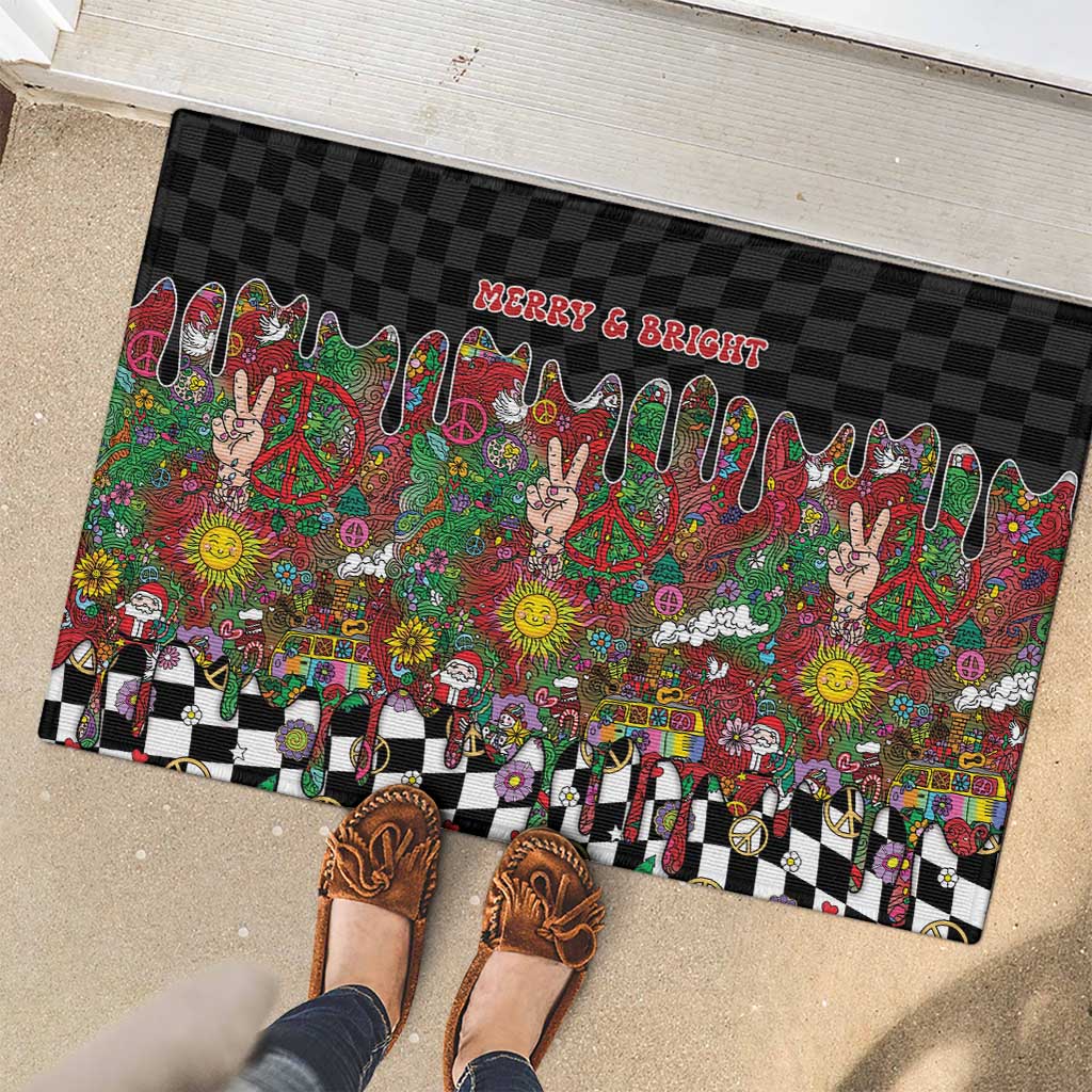 Hippie Christmas Rubber Doormat Doodle Style - Wonder Print Shop