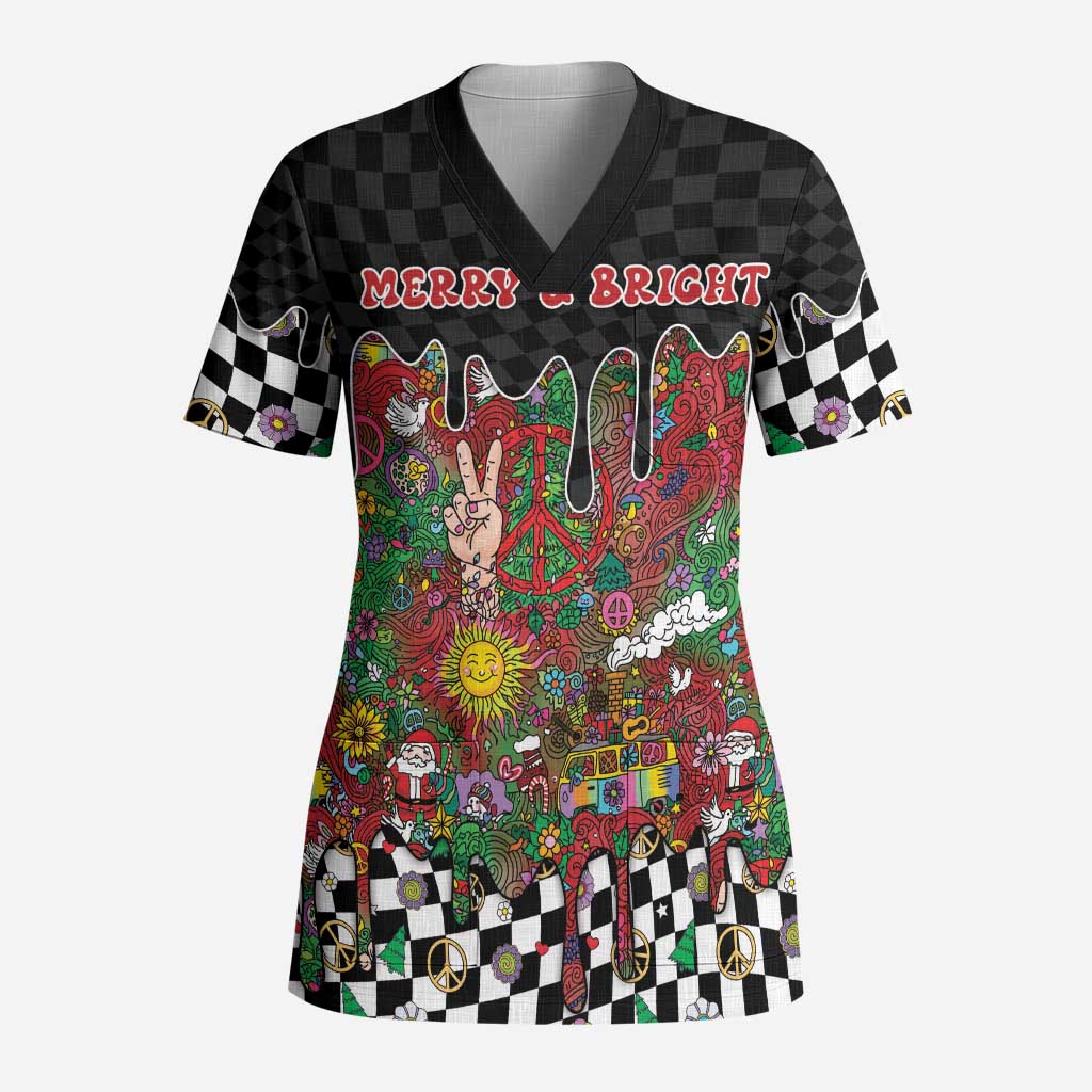 Hippie Christmas Scrub Top Doodle Style - Wonder Print Shop