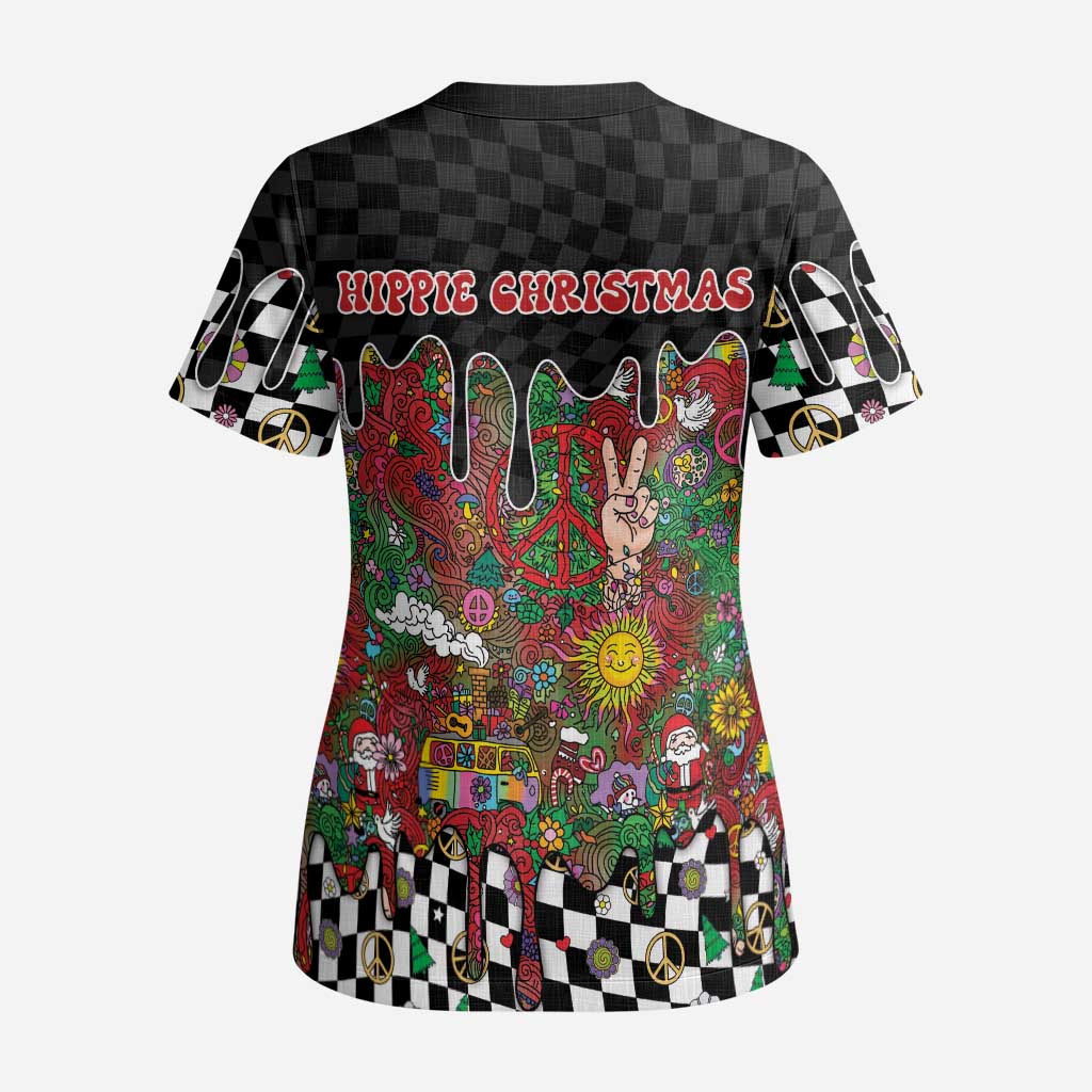 Hippie Christmas Scrub Top Doodle Style - Wonder Print Shop