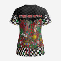 Hippie Christmas Scrub Top Doodle Style - Wonder Print Shop